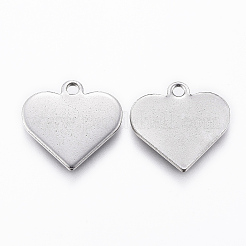 304ステンレススチールチャーム  空白タグのスタンプ  ハート  ステンレス鋼色  15.5x16x1mm  穴：2mm&nbsp;LS-STAS-K154-18P