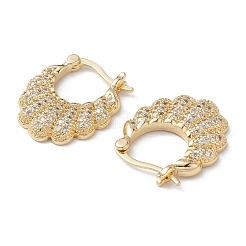 フラワークリアキュービックジルコニアフープピアス  女性のための真鍮のアクセサリー  16KGP本金メッキ  23x20x3mm  ピン：1~1.5x0.7mm&nbsp;EJEW-M216-09G