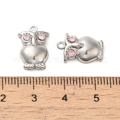 304ステンレスペンダント  ラインストーン付き  フクロウのチャーム  ライトローズ  15.5x10.5x4mm  穴：1.6mm&nbsp;STAS-L022-338P-01