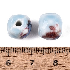 ヴィンテージの手作り磁器ビーズ  ファンシーアンティーク施釉磁器  キューブ  ライトブルー  10~11x10~11x9.5~10.5mm  穴：1.8~2mm&nbsp;PORC-N013-18-14