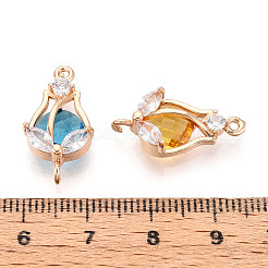 Brass Micro Pave Clear Cubic Zirconia and Glass Flower Pendants&nbsp;KK-T076-03KCG