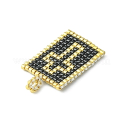 手作りミユキ日本の種子織機模様シードビーズ  長方形のクロスペンダント  ブラック  30~30.5x16x2mm  穴：2.5mm&nbsp;PALLOY-MZ00125-01