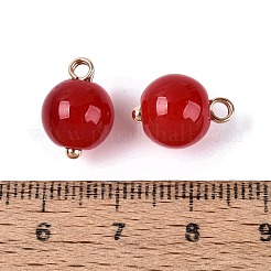 合金ガラスペンダント  ラウンドチャーム  ゴールドカラー  レッド  13.5~15x10mm  穴：2mm&nbsp;GLAA-P080-03G-07