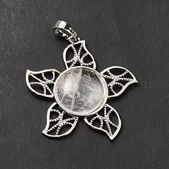 天然石クオーツクリスタルペンダント  ロッククリスタルペンダント  花のチャーム  ラックメッキプラチナトーン真鍮のパーツと  カドミウムフリー＆鉛フリー  38x37x7~7.5mm  穴：8x5mm&nbsp;G-B033-02P-15