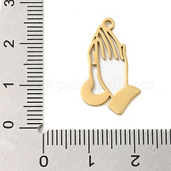 304ステンレスペンダント  レーザー切断  18KGP本金メッキ  手を祈る  23x13.5x1mm  穴：1mm&nbsp;STAS-S123-03G-01