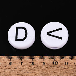 不透明なアクリルエナメルビーズ  アルファベット付きフラットラウンド  ブラック  25~25.5x10~10.5mm  穴：5.8mm  約103個/500g&nbsp;SACR-T035-17M-02