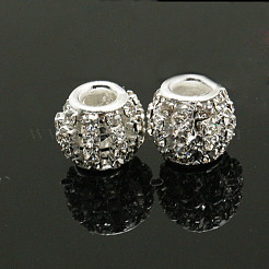 真鍮製ラインストーンヨーロピアンビーズ  大穴ビーズ  ロンデル  銀色のメッキ  クリスタル  12x10mm  穴：4mm&nbsp;RB-I066-01S