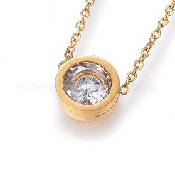 304ステンレススチールジュエリーセット  ペンダントネックレス＆スタッドピアス＆ブレスレット  キュービックジルコニア付き  フラットラウンド  ゴールドカラー  17.7インチ（45cm）  180mm  9~10x4mm  ピン：0.8mm&nbsp;SJEW-H137-24G