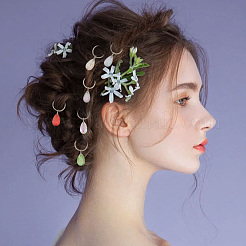 ティアドロップ透明ガラスのドレッドヘアビーズ  編組髪のペンダントの装飾クリップ  鉄丸カン付き  ミックスカラー  29mm  6色  4個/カラー  24個/セット&nbsp;PALLOY-AB00073