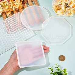 4個入り 4種類のDIYカップマットシリコン型セット  レジン型  UVレジン用  エポキシ樹脂工芸品作り  混合形状  ホワイト  110~200x6~10mm  内径：3.5~122mm&nbsp;DIY-TA0013-69