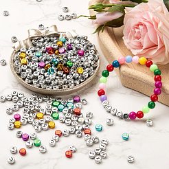 DIYジュエリー作成キット  1840個のフラットラウンドいアクリル文字a〜zビーズを含む  80個メッキアクリルビーズと弾性水晶糸  ミックスカラー  ビーズ：1920個/箱&nbsp;DIY-LS0003-62