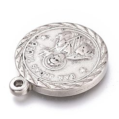 変色しない304ステンレススチールペンダント  聖パウロ使徒とフラットラウンド  ステンレス鋼色  23x19.5x3mm  穴：1.5mm&nbsp;LS-STAS-Z017-05P