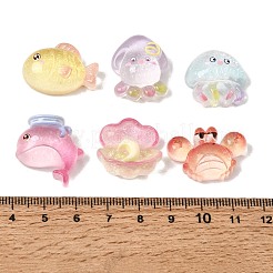 クリア樹脂カボション  グリッターパウダー付き  海洋生物  ミックスカラー  17~24x19~26x9.5~12mm&nbsp;RE-CBA7AC4-01