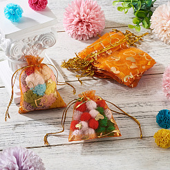 ハートプリントオーガンジーバッグ50個  結婚披露宴のクリスマスのお菓子袋のためのジュエリーギフトメッシュポーチ  結婚式の好意バッグ  好意バッグ  ギフトバッグ  長方形  ダークオレンジ  9x7cm&nbsp;OP-TADJ0001-01E