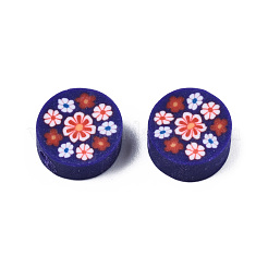 手作り樹脂粘土ビーズ  花付きフラットラウンド  ミックスカラー  9~10x4~4.5mm  穴：1.2~1.8mm&nbsp;CLAY-N011-56