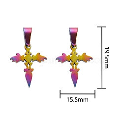 10個5色304ステンレスペンダント  クロス  ミックスカラー  19.5x15.5x1.2mm  穴：3.5x7mm  2個/カラー&nbsp;STAS-SZ0001-45