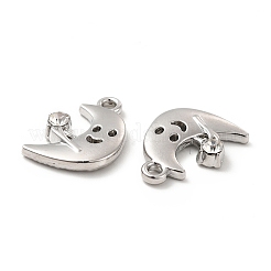 ラックメッキ合金ラインストーンペンダント  カドミウムフリー＆鉛フリー  三日月チャーム  プラチナ  16.5x12x3.5mm  穴：1.6mm&nbsp;FIND-G044-11P