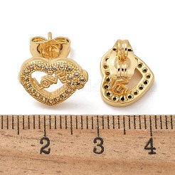 Valentine's Day Heart with Word Love Brass Micro Pave Clear Cubic Zirconia Stud Earrings&nbsp;EJEW-D305-22G-01