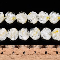 手作りランプワークビーズ連売り  ローズ  淡黄色  10.5x12x7~7.5mm  穴：0.9mm  約50個/連  20.63''（52.4センチメートル）&nbsp;LAMP-T021-26B