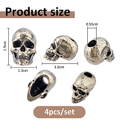 真鍮製ヨーロピアンビーズ4個  スカル  大穴ビーズ  アンティークシルバー  19x13x16mm  穴：5.5mm&nbsp;KK-FH0008-40AS