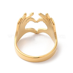 Ion Plating(IP) 304 Stainless Steel Hand Heart Open Cuff Ring for Women&nbsp;RJEW-K245-45G