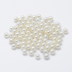 天然な培養された淡水パールビーズ  グレード3 A  片穴  ラウンド  フローラルホワイト  3.5~4mm  穴：0.8mm&nbsp;PEAR-P056-011