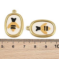 304ステンレススチール製＆刺繍入りペンダント  ミツバチのチャームが付いた楕円形  オレンジ  イオンプレーティング（ip）  長持ちメッキ  18KGP本金メッキ  28x18x3mm  穴：1.4mm&nbsp;SA-CBA1ED9-09G