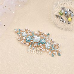 Bridal Flower Pearl Rhinestone Alloy Hair Combs&nbsp;MRMJ-WH0077-061LG