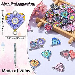 42 個 21 スタイル合金エナメル コネクタ チャーム  花柄のハート型リンク  プラチナ  ミックスカラー  20x16mm  2個/スタイル&nbsp;ENAM-CJ0004-42