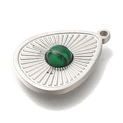 合成マラカイトペンダント  304ステンレススチールティアドロップチャーム  ステンレス鋼色  18x13x3.5mm  穴：1.2mm&nbsp;STAS-P371-004P