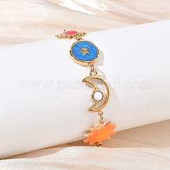 304 Stainless Steel Enamel Colorful Star Sun Moon Link Chain Bracelets for Women&nbsp;SA-CBA7107-06G