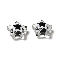エナメルビーズ付きガラス  スター  ブラック  12~13x12~13x6~6.5mm  穴：0.9~1.2mm&nbsp;LAMP-M011-01C
