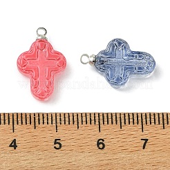 スプレーペイントガラスペンダント  クロスチャーム  プラチナ真鍮カップペグベイル付き  ミックスカラー  18x11.5x3.5mm  穴：1.6mm&nbsp;PALLOY-JF05404