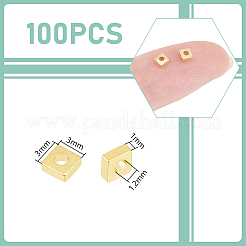 真鍮製スペーサービーズ100個  正方形  18KGP本金メッキ  3x3x1mm  穴：1.2mm&nbsp;KK-UN0002-08