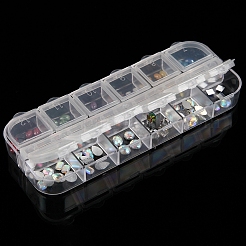 12グリッドプラスチックビーズコンテナ  ラインストーンのために  ネイルアートカボション  透明  13x5x1.5cm&nbsp;PW-WG37666-01