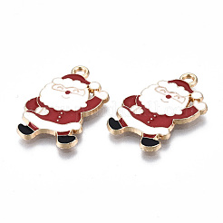 環境に優しい合金エナメルペンダント  カドミウムフリーと鉛フリー＆ニッケルフリー  クリスマスサンタクロース  ライトゴールド  ファイヤーブリック  23x16x1.2mm  穴：1.6mm&nbsp;X-ENAM-Q437-070-NR