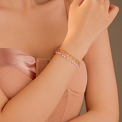 Gemstone Chip with Plastic Pearl Multi-strand Bracelets for Women&nbsp;BJEW-G739-01G