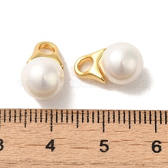 シェルラウンドチャーム  18KGP本金メッキ真鍮製パーツとともに  ホワイト  14x8mm  穴：3x2.5mm&nbsp;FIND-C046-01G