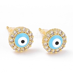 Enamel Evil Eye Stud Earrings with Clear Cubic Zirconia&nbsp;KK-E033-02G