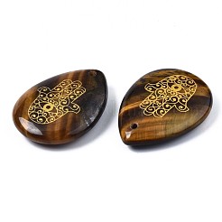 天然石タイガーアイペンダント  ハムサの手の模様と涙  32~33.5x25~26x6.5~7.5mm  穴：2mm  6個/袋&nbsp;G-T122-73C