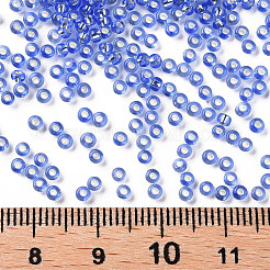 11/0 グレードの丸い透明ガラス シード ビーズ  銀並ぶ丸い穴  コーンフラワーブルー  2x1.5mm  穴：0.3mm  約3300個/50g&nbsp;X-SEED-Q007-F43