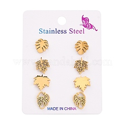 304ステンレススチールスタッドピアスキット  葉  ゴールドカラー  10~12x9~11.5mm&nbsp;EJEW-H142-08G