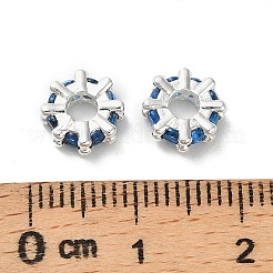 真鍮製マイクロパヴェキュービックジルコニアビーズ  ホイール  925銀メッキ  ブルー  8x2.5mm  穴：2.5mm&nbsp;KK-B142-07B-02S