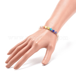 天然瑪瑙 & キャットアイ ラウンド ビーズ ストレッチ ブレスレット  女性のためのアクセサリー用原石のアクセサリー  ホワイト  内径：2-1/8インチ（5.4cm）&nbsp;BJEW-JB08365-02