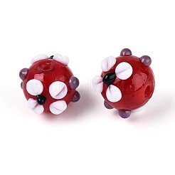 手作りランプワークビーズ  花の丸  ファイヤーブリック  11~16mm  穴：1.2~2mm&nbsp;LS-LAMP-ZX003-14-06
