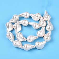 透明スプレー塗装ガラスビーズ連売り  ティアドロップナゲット  フローラルホワイト  23x16.5x13.5mm  穴：1.2mm  約18個/連  16.14~16.34インチ（41~41.5cm）&nbsp;GLAA-N001-38