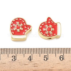クリスマス真鍮エナメルビーズ  鉛フリー＆カドミウムフリー  長持ちメッキ  18KGP本金メッキ  ラックめっき  手袋  15x14x5mm  穴：2mm&nbsp;KK-I474-G06