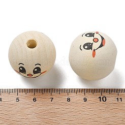 プリントされたシマウッドヨーロピアンビーズ  笑顔の模様で丸い  パパイヤホイップ  28.5x27.5mm  穴：6.5mm&nbsp;WOOD-G023-14G