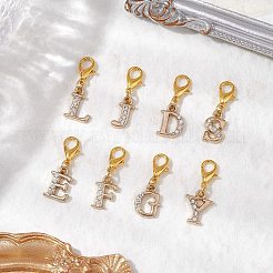 26個の文字a〜z合金ラインストーンペンダント装飾  バッグの飾り用のロブスター クロー クラスプ チャーム  ゴールドカラー  26.5mm&nbsp;HJEW-JM02653