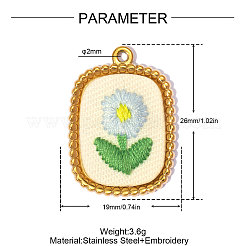 304ステンレススチール製、布製ペンダント付き  イオンプレーティング（ip）  花のチャームが付いた長方形  鏡面研磨仕上げ  ライトスカイブルー  18KGP本金メッキ  26x19mm  穴：2mm&nbsp;FB-OY001-04G